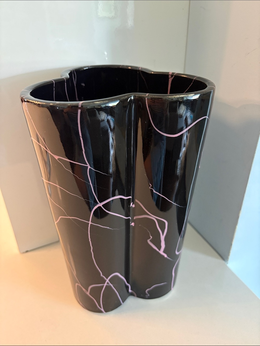 Vintage 1970s Hull Purple Amethyst Pottery Vase with Pink Swirls
